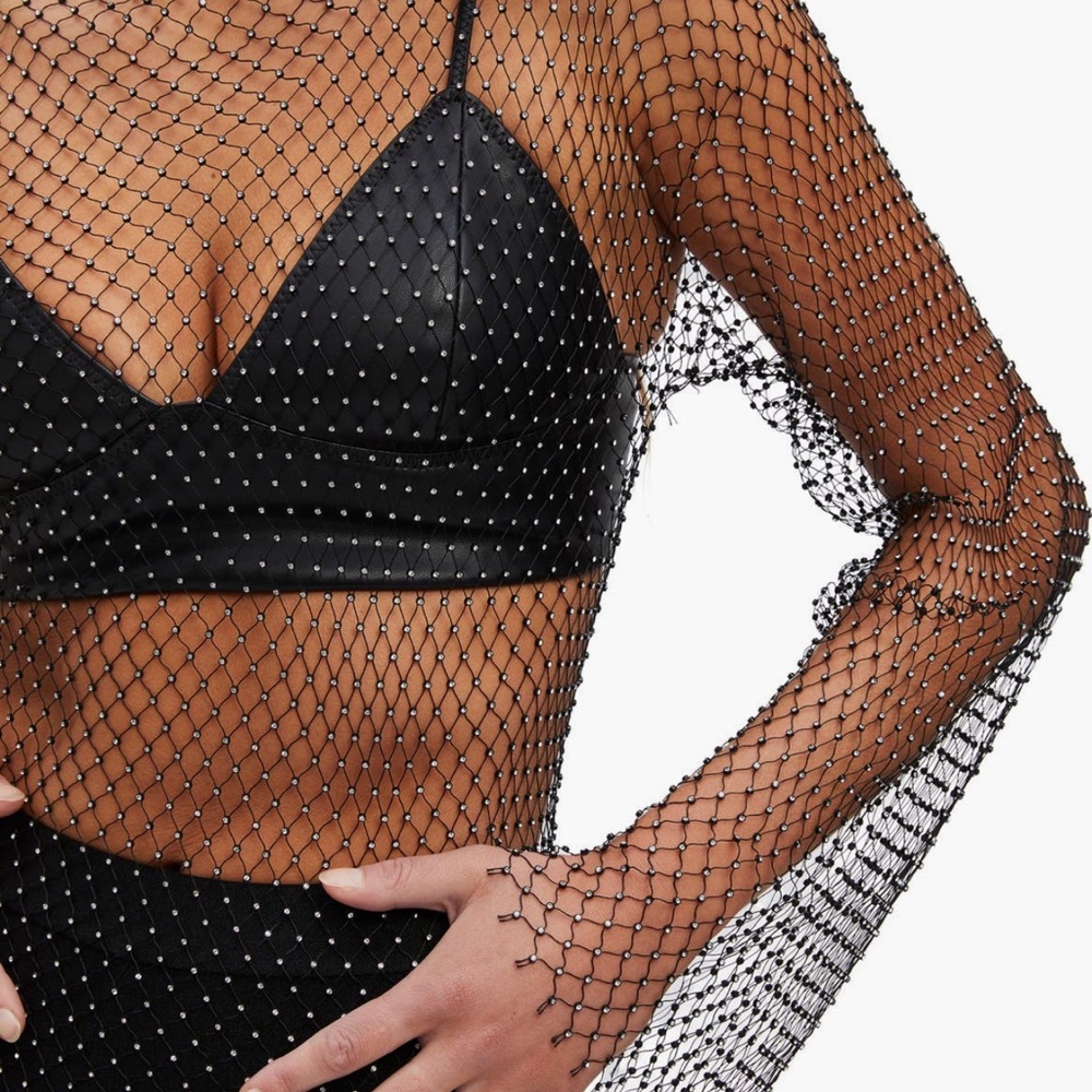 Crystal Mesh Net Embellished Asymmetrical Dress